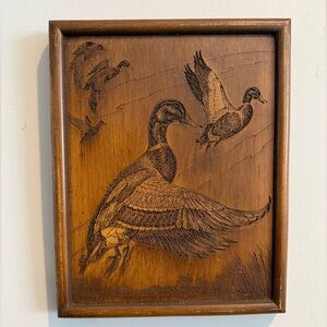 Vintage E.H. Hart Wood Pyrography Duck Wall Art – 9.5x12 Mallard Folk Art